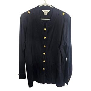 Exclusively Misook Womens Knit Cardigan Button Front Sz XL Navy Classic Career